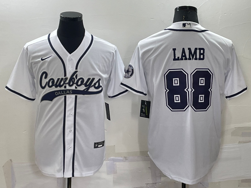 Men Dallas Cowboys 88 CeeDee Lamb White Cool Base Stitched Baseball Jersey