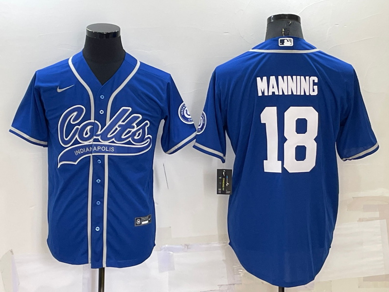 Men Indianapolis Colts 18 Peyton Manning Royal Cool Base Stitched Baseball Jersey