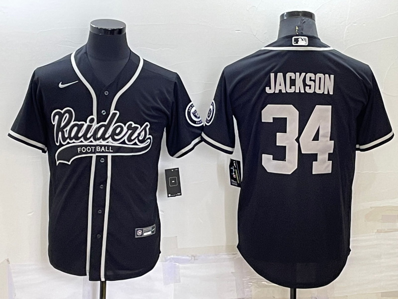 Men Las Vegas Raiders 34 Bo Jackson Black Cool Base Stitched Baseball Jersey