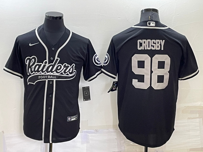 Men Las Vegas Raiders 98 Maxx Crosby Black Cool Base Stitched Baseball Jersey