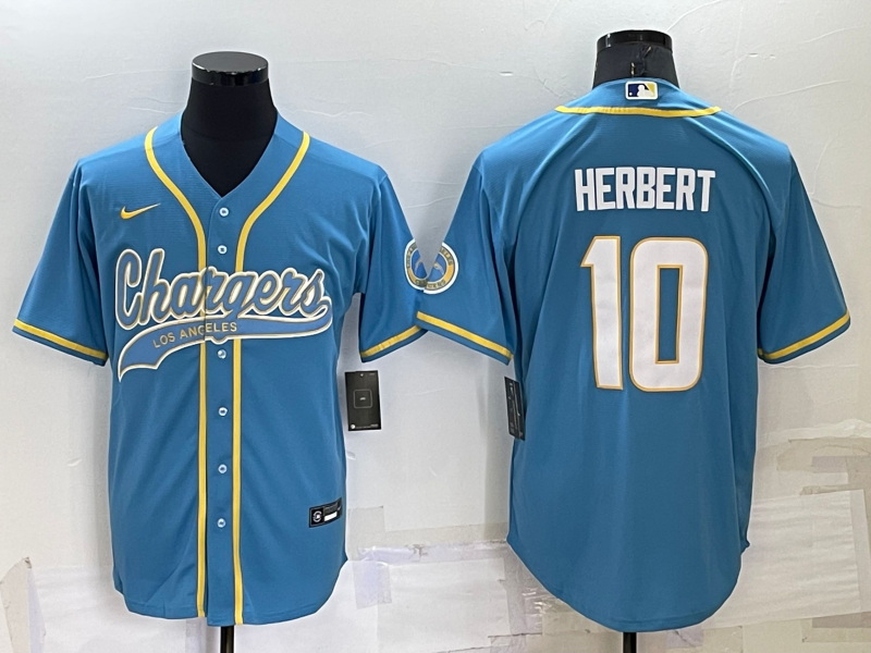 Men Los Angeles Chargers 10 Justin Herbert Blue Cool Base Stitched Baseball Jersey