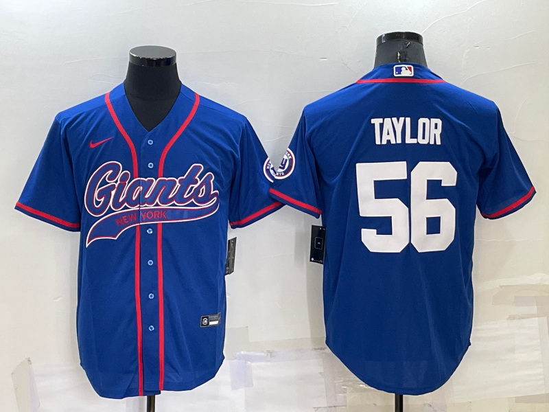 Men New York Giants 56 Lawrence Taylor Blue Cool Base Stitched Baseball Jersey