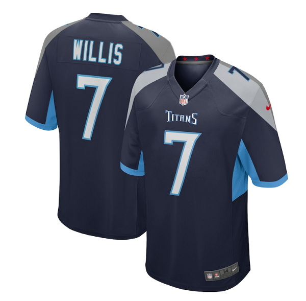 Men Tennessee Titans 7 Malik Willis Navy Stitched Game Jersey