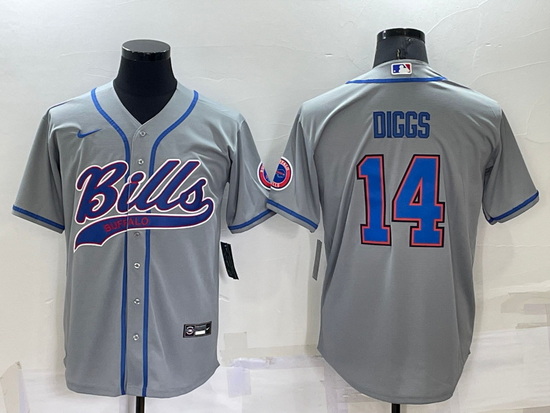 Men Buffalo Bills 14 Stefon Diggs Gray Cool Base Stitched Baseball Jersey