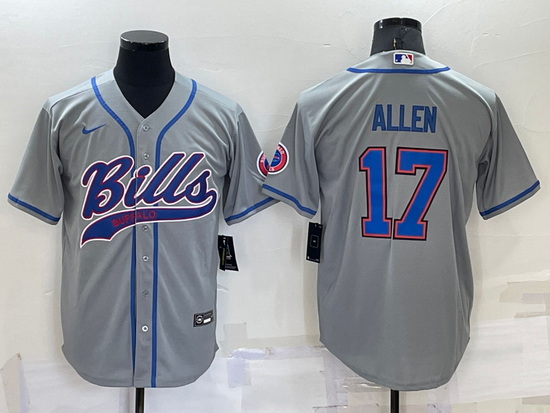 Men Buffalo Bills 17 Josh Allen Gray Cool Base Stitched Baseball Jersey