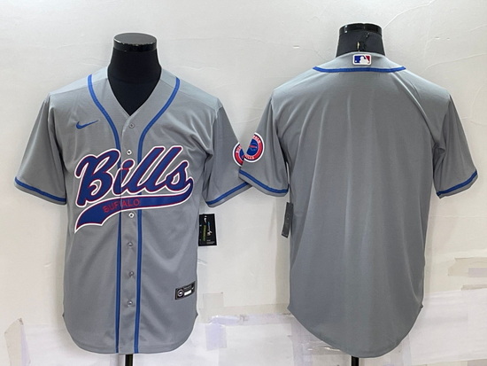 Men Buffalo Bills Blank Gray Cool Base Stitched Baseball Jersey