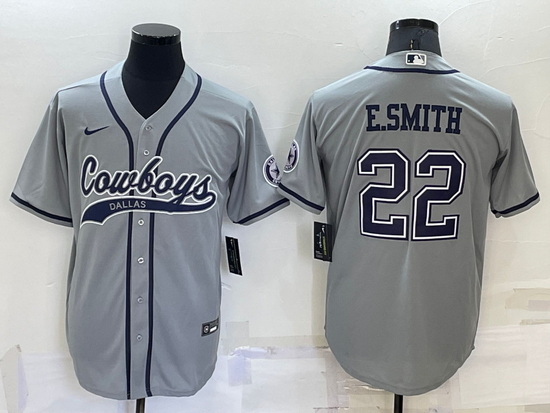 Men Dallas Cowboys 22 Emmitt Smith Grey Cool Base Stitched Baseball Jersey