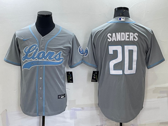 Men Detroit Lions 20 Barry Sanders Gray Cool Base Stitched Baseball Jersey