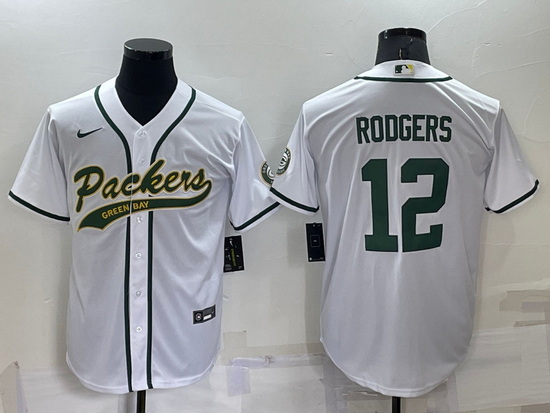 Men Green Bay Packers 12 Aaron Rodgers White Cool Base Stitched Baseball Jersey