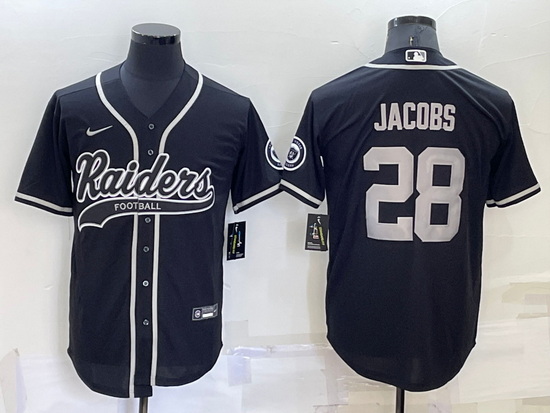 Men Las Vegas Raiders 28 Josh Jacobs Black Cool Base Stitched Baseball Jersey