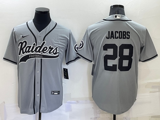 Men Las Vegas Raiders 28 Josh Jacobs Grey Cool Base Stitched Baseball Jersey