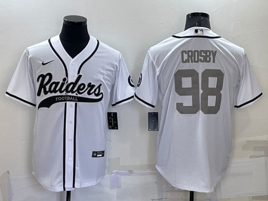 Men Las Vegas Raiders 98 Maxx Crosby White Grey Cool Base Stitched Baseball Jersey