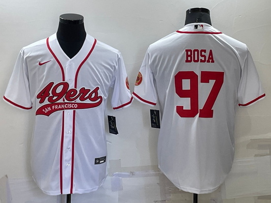 Men San Francisco 49ers 97 Nick Bosa White Red Cool Base Stitched Baseball Jersey