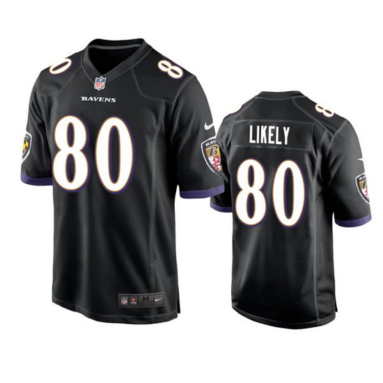 Men Baltimore Ravens 80 Isaiah Likely Black Game Jersey