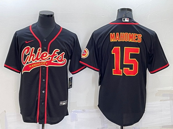 Men Kansas City Chiefs 15 Patrick Mahomes Black Cool Base Stitched Baseball Jersey