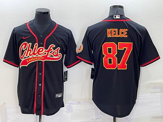 Men Kansas City Chiefs 87 Travis Kelce Black Cool Base Stitched Baseball Jersey