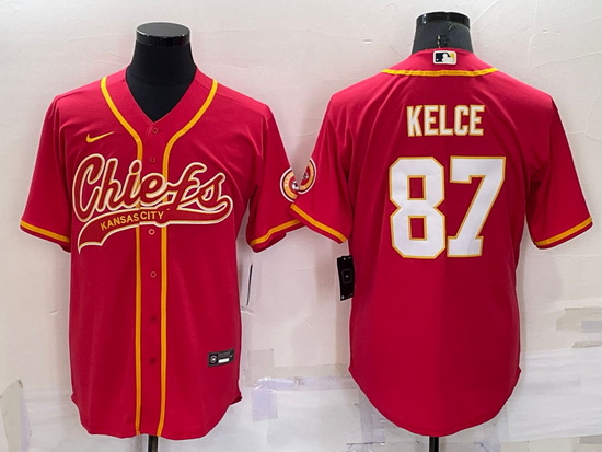 Men Kansas City Chiefs 87 Travis Kelce Red Cool Base Stitched Baseball Jersey