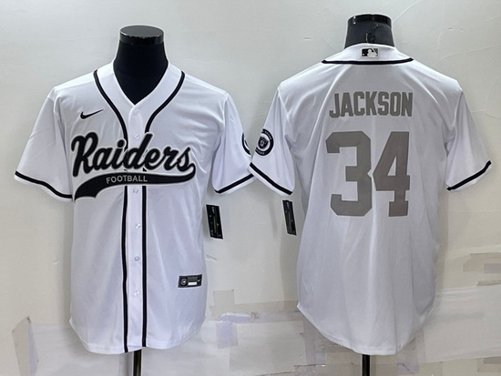 Men Las Vegas Raiders 34 Bo Jackson White Grey Cool Base Stitched Baseball Jersey