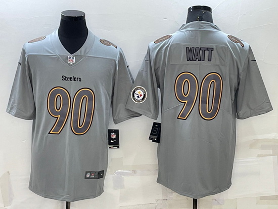 Men Pittsburgh Steelers 90 T J  Watt Grey Atmosphere Fashion Stitched Jersey