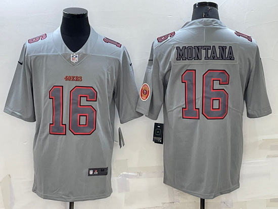 Men San Francisco 49ers 16 Joe Montana Grey Atmosphere Fashion Stitched Jersey