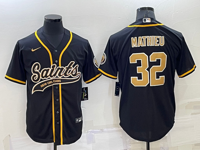 Men New Orleans Saints 32 Tyrann Mathieu Black Stitched MLB Cool Base Nike Baseball Jersey