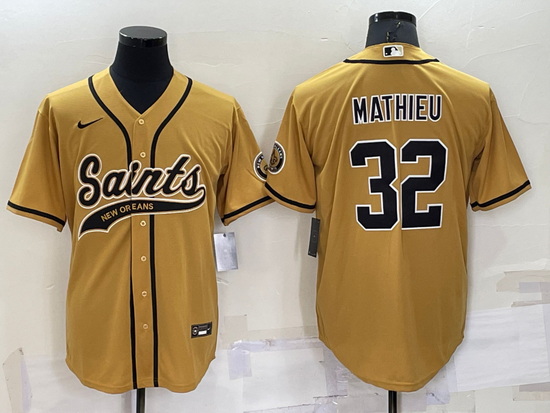 Men New Orleans Saints 32 Tyrann Mathieu Gold Cool Base Stitched Baseball Jersey