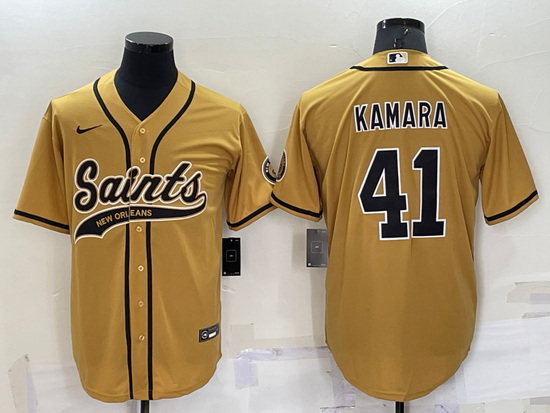 Men New Orleans Saints 41 Alvin Kamara Gold Cool Base Stitched Baseball Jersey