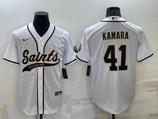 Men New Orleans Saints 41 Alvin Kamara White Stitched MLB Cool Base Nike Baseball Jersey