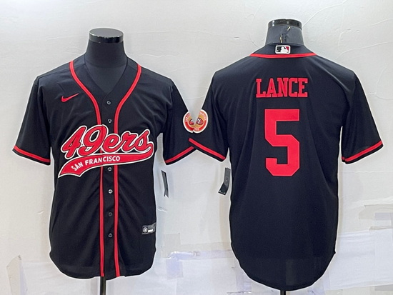 Men San Francisco 49ers 5 Trey Lance Black Cool Base Stitched Baseball Jersey