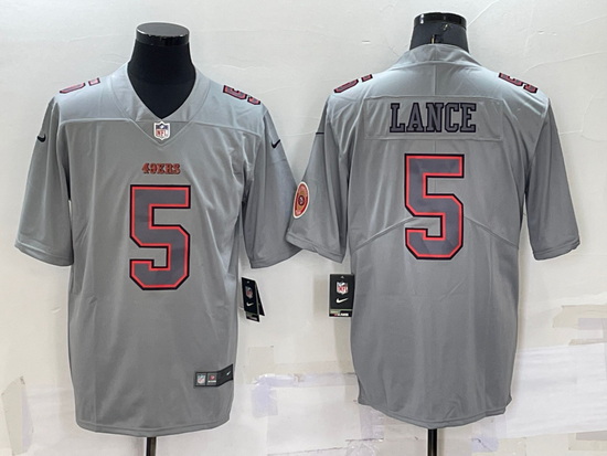 Men San Francisco 49ers 5 Trey Lance Grey With Patch Atmosphere Fashion Stitched Jersey