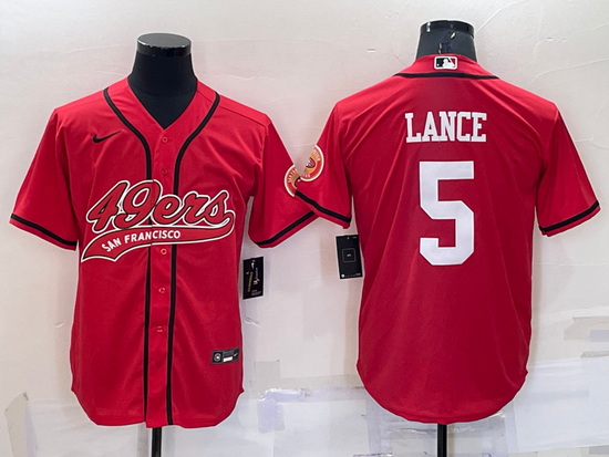 Men San Francisco 49ers 5 Trey Lance Red Cool Base Stitched Baseball Jersey