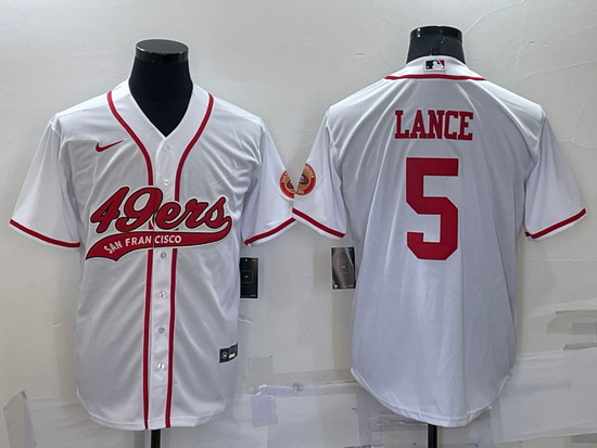 Men San Francisco 49ers 5 Trey Lance White Cool Base Stitched Baseball Jersey