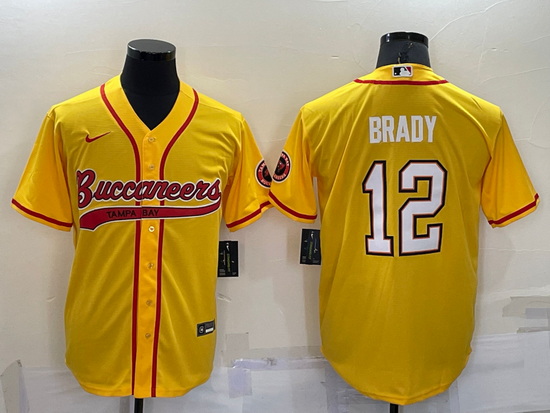 Men Tampa Bay Buccaneers 12 Tom Brady Yellow Cool Base Stitched Baseball Jersey