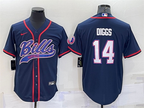 Men Buffalo Bills 14 Stefon Diggs Navy With Patch Cool Base Stitched Baseball Jersey