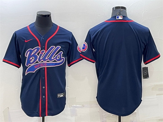 Men Buffalo Bills Blank Navy With Patch Cool Base Stitched Baseball Jersey