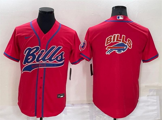 Men Buffalo Bills Red Team Big Logo With Patch Cool Base Stitched Baseball Jersey