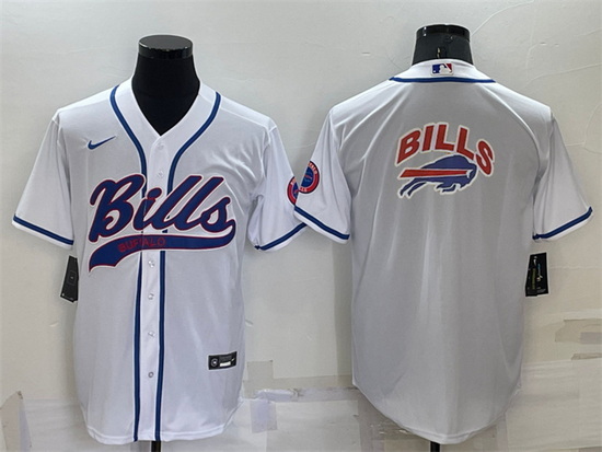 Men Buffalo Bills White Team Big Logo With Patch Cool Base Stitched Baseball Jersey