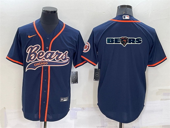 Men Chicago Bears Navy Team Big Logo With Patch Cool Base Stitched Baseball Jersey