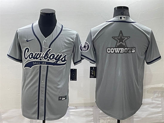 Men Dallas Cowboys Grey Team Big Logo With Patch Cool Base Stitched Baseball Jersey