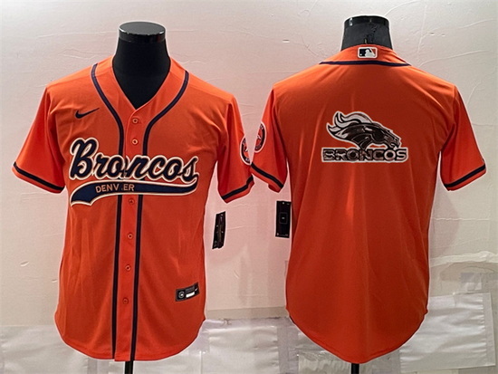 Men Denver Broncos Orange Team Big Logo With Patch Cool Base Stitched Baseball Jersey