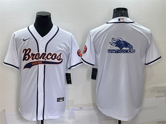 Men Denver Broncos White Team Big Logo With Patch Cool Base Stitched Baseball Jersey