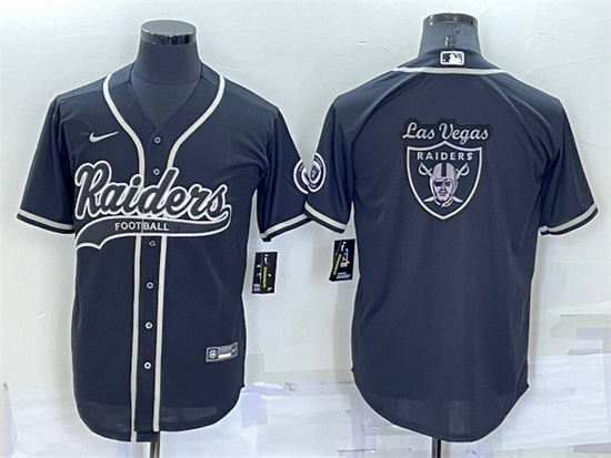 Men Las Vegas Raiders Black Team Big Logo With Patch Cool Base Stitched Baseball Jersey