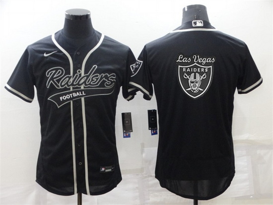 Men Las Vegas Raiders Black Team Big Logo With Patch Flex Base Stitched Baseball Jersey