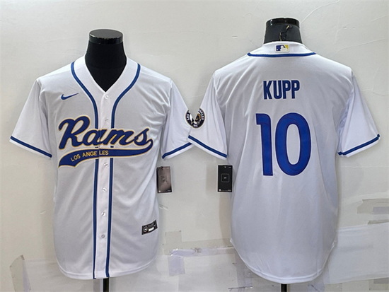 Men Los Angeles Rams 10 Cooper Kupp White With Patch Cool Base Stitched Baseball Jersey