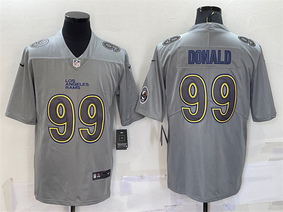 Men Los Angeles Rams 99 Aaron Donald Grey With Patch Atmosphere Fashion Stitched Jersey