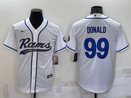 Men Los Angeles Rams 99 Aaron Donald White With Patch Cool Base Stitched Baseball Jersey