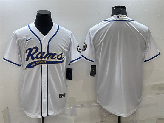 Men Los Angeles Rams Blank White With Patch Cool Base Stitched Baseball Jersey