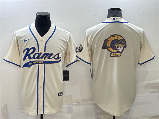 Men Los Angeles Rams Bone Team Big Logo With Patch Cool Base Stitched Baseball Jersey