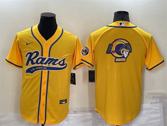 Men Los Angeles Rams Yellow Team Big Logo With Patch Cool Base Stitched Baseball Jersey