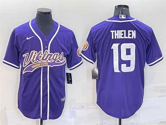 Men Minnesota Vikings 19 Adam Thielen Purple With Patch Cool Base Stitched Baseball Jersey